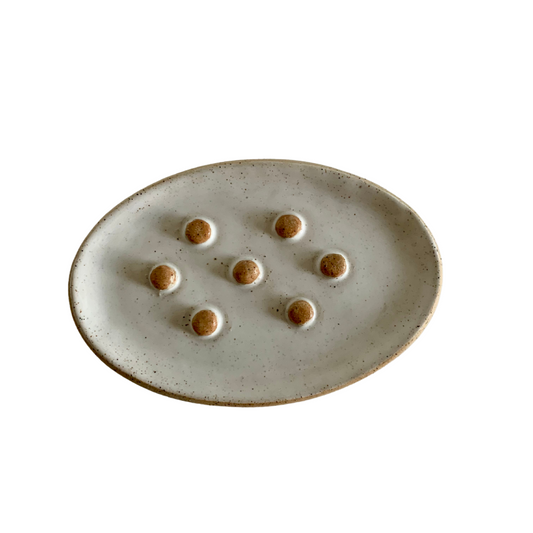 Ceramic Oval Speckle Soap Dish with Raised Centre