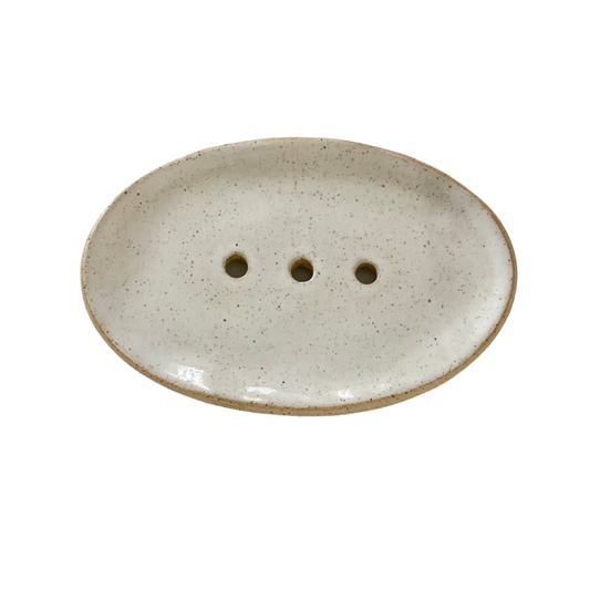 Ceramic Oval Speckle Soap Dish with Drainage Holes