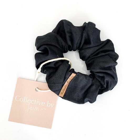Black Linen scrunchie