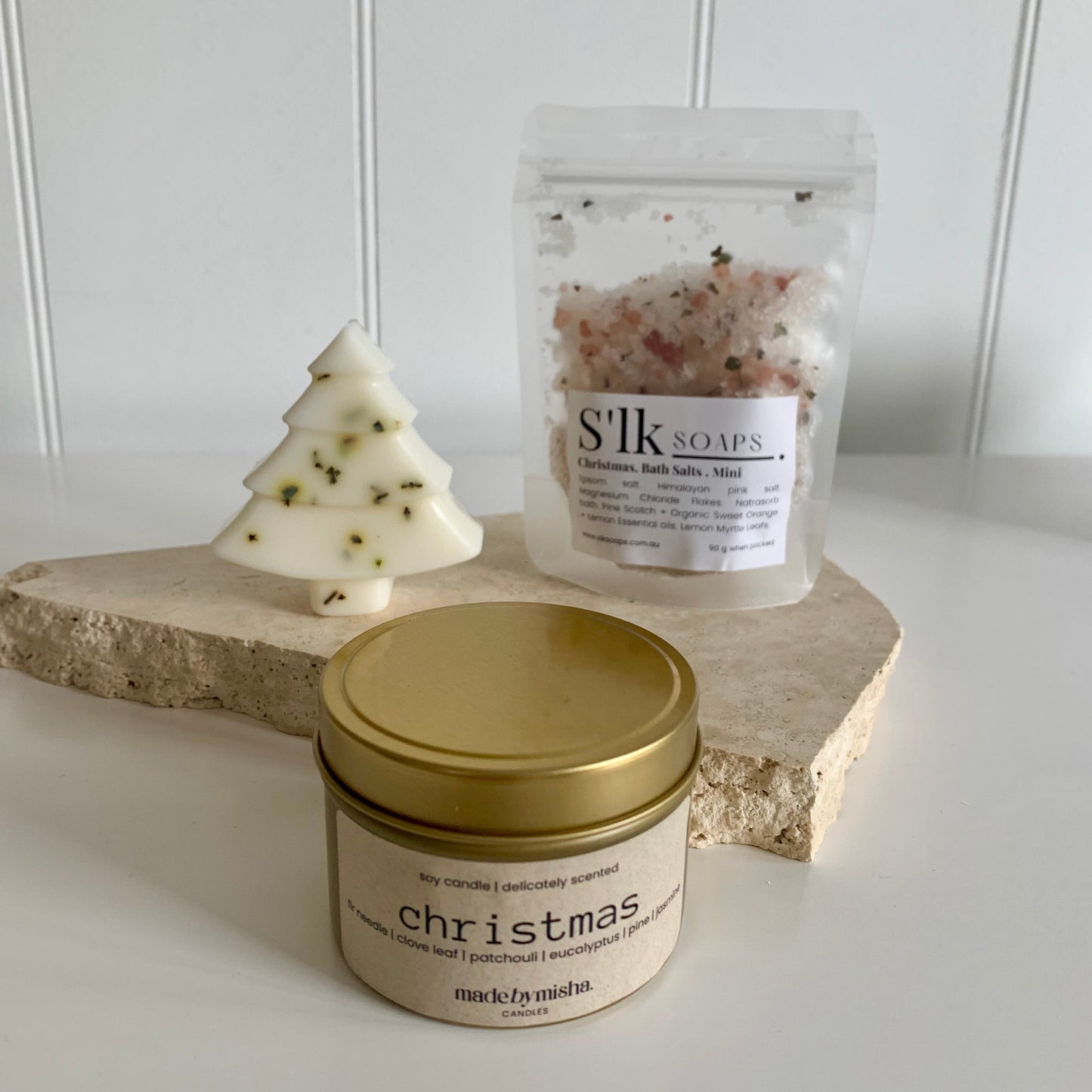 Limited Christmas Candle Gift Box - Xmas Bath Salt + Xmas Candle +Xmas Tree Soap Bar