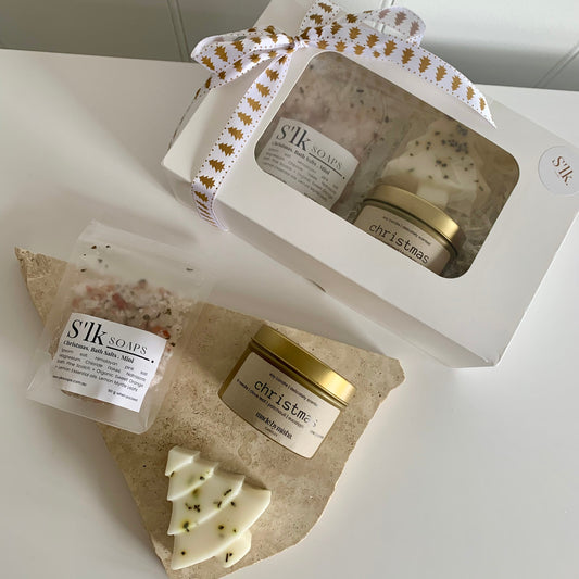 Limited Christmas Candle Gift Box - Xmas Bath Salt + Xmas Candle +Xmas Tree Soap Bar